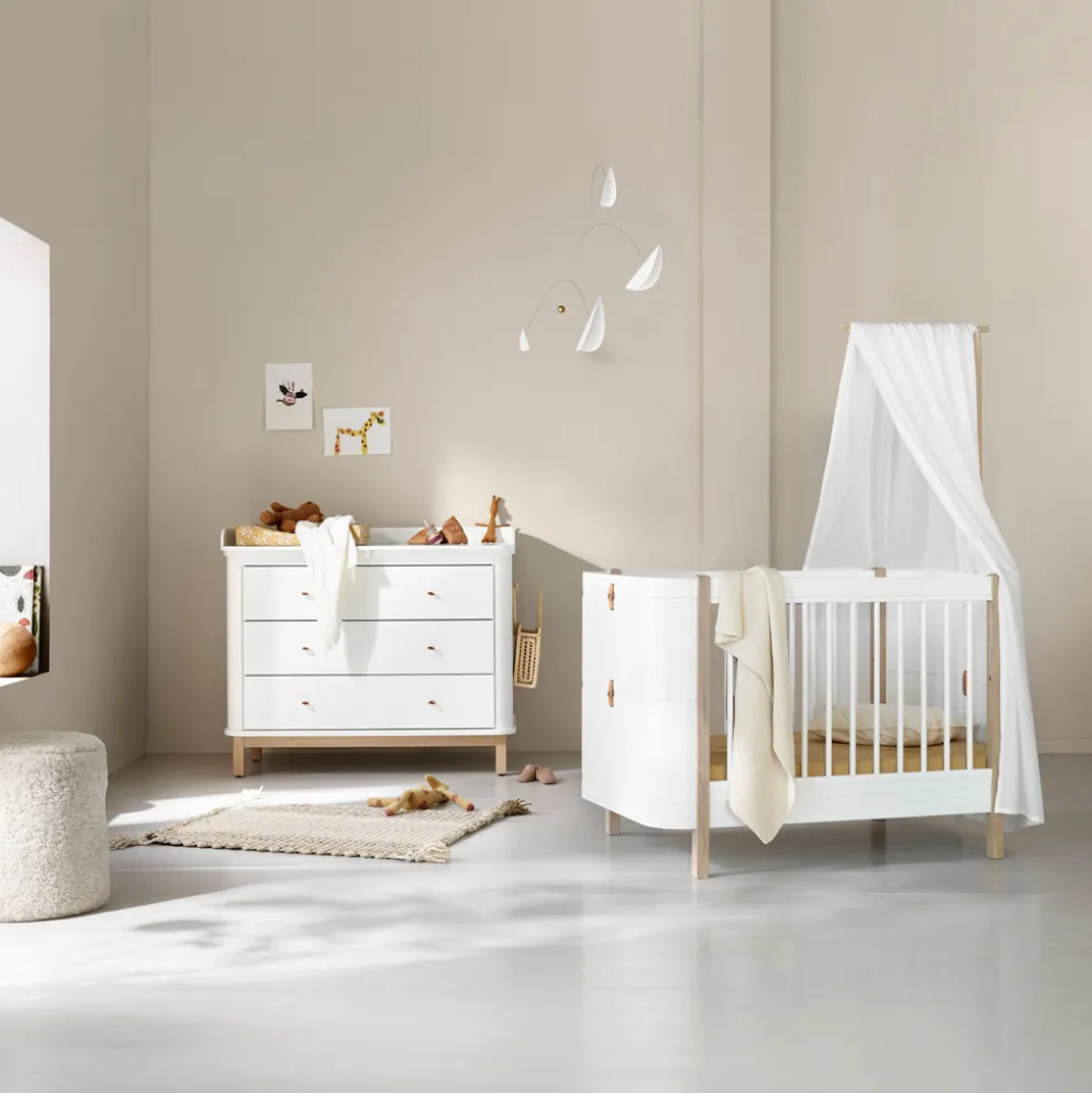 Oliver Furniture Wood Wickelkommode 3 Schubladen mit großer Wickelplatte Weiß/Eiche