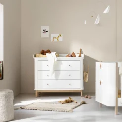 Oliver Furniture Wood Wickelkommode 3 Schubladen mit großer Wickelplatte Weiß/Eiche