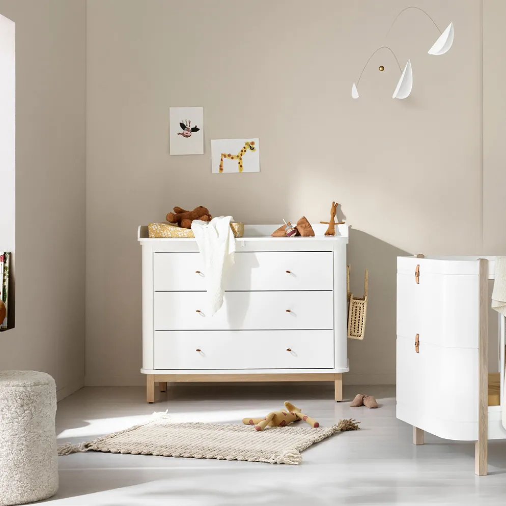 Oliver Furniture Wood Wickelkommode 3 Schubladen mit großer Wickelplatte Weiß/Eiche