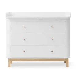 Oliver Furniture Wood Wickelkommode 3 Schubladen mit großer Wickelplatte Weiß/Eiche