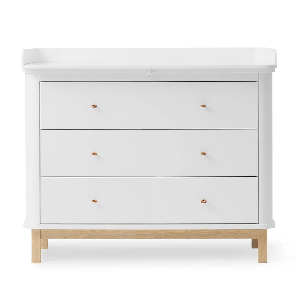 Oliver Furniture Wood Wickelkommode 3 Schubladen mit großer Wickelplatte Weiß/Eiche