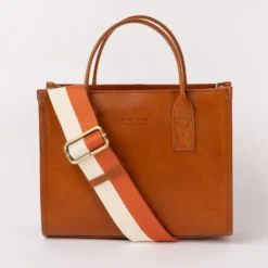 O My Bag Ledertasche JACKIE MIDI inkl. Webgurt Cognac klassisches Leder