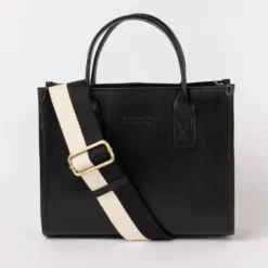 O My Bag Ledertasche JACKIE MIDI inkl. Webgurt Black klassisches Leder