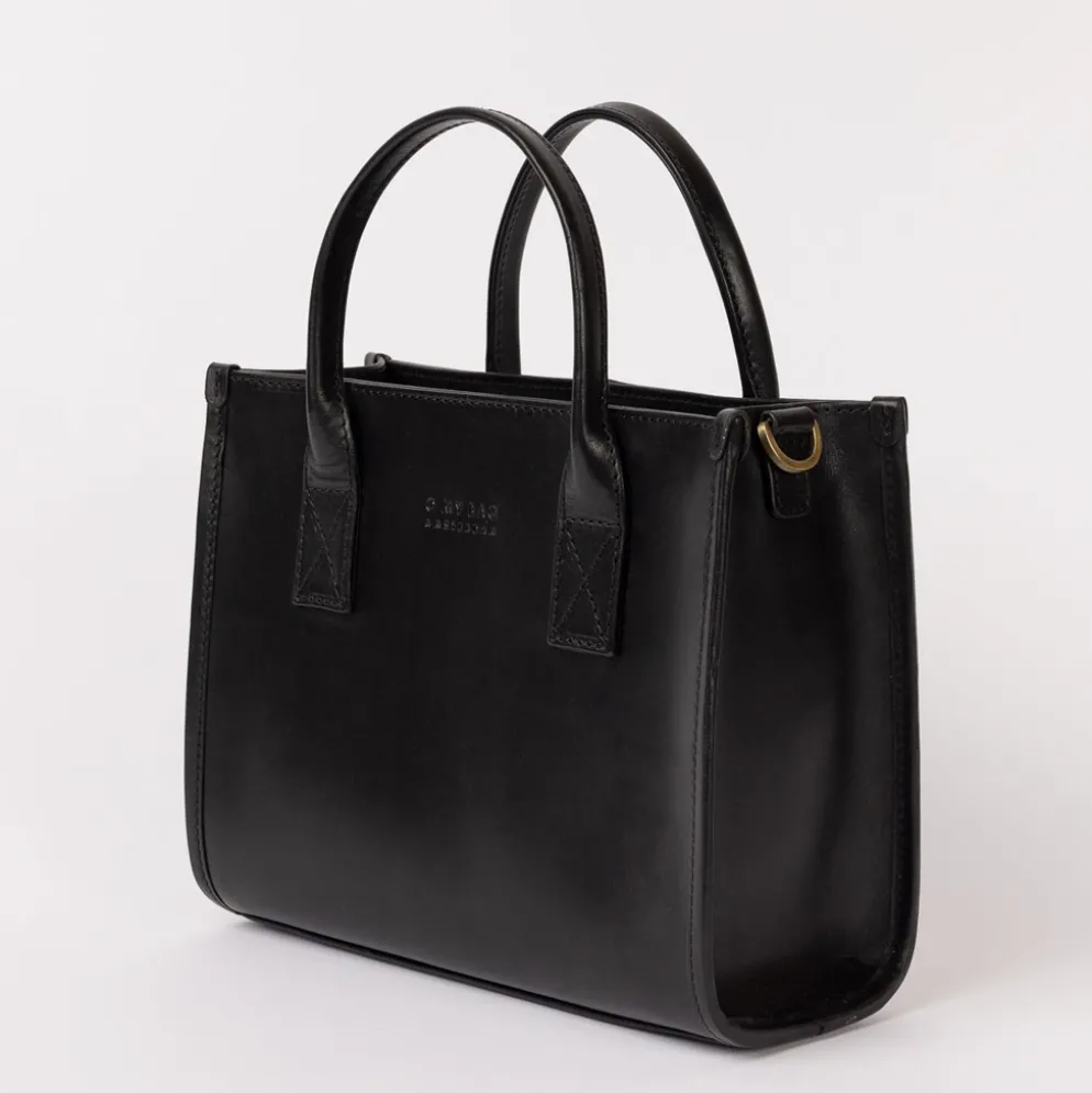 O My Bag Ledertasche JACKIE MIDI inkl. Ledergurt Black klassisches Leder