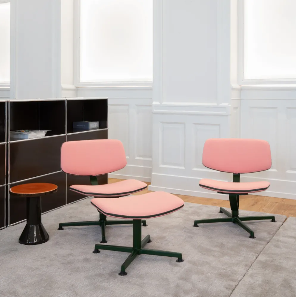 raawii Ottoman Dark green / Stoffbezug pink