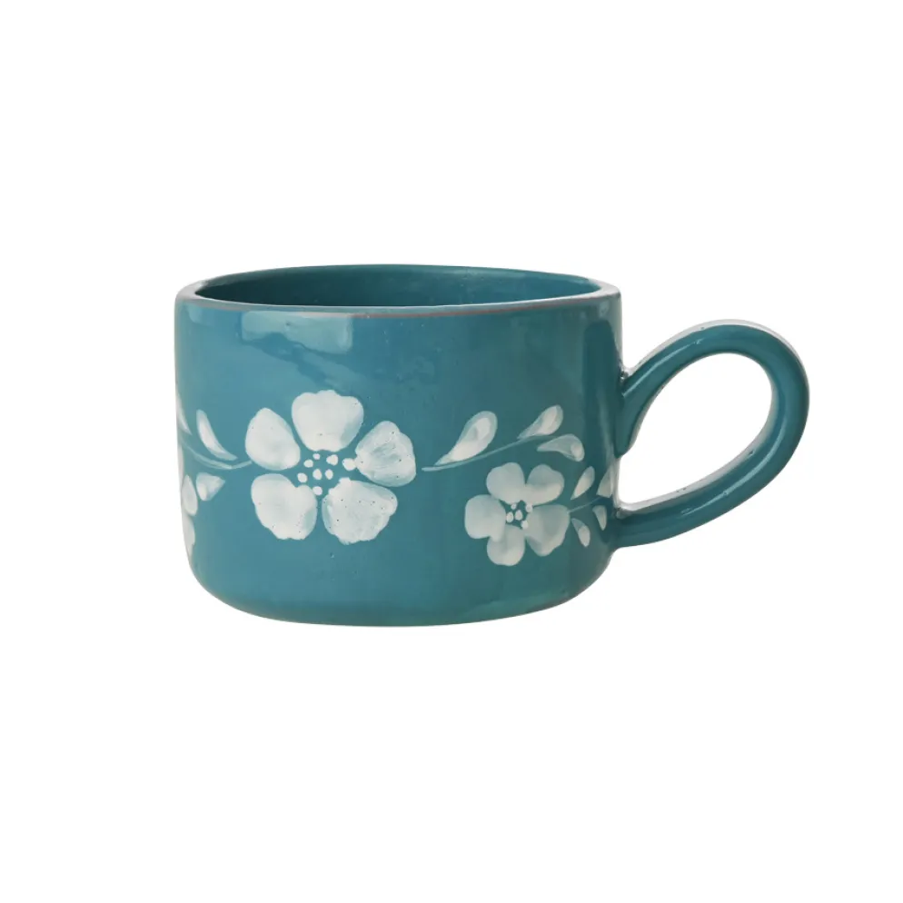 Rice Cappuccino-Tasse Keramik handbemalt White Flower Vine 200 ml