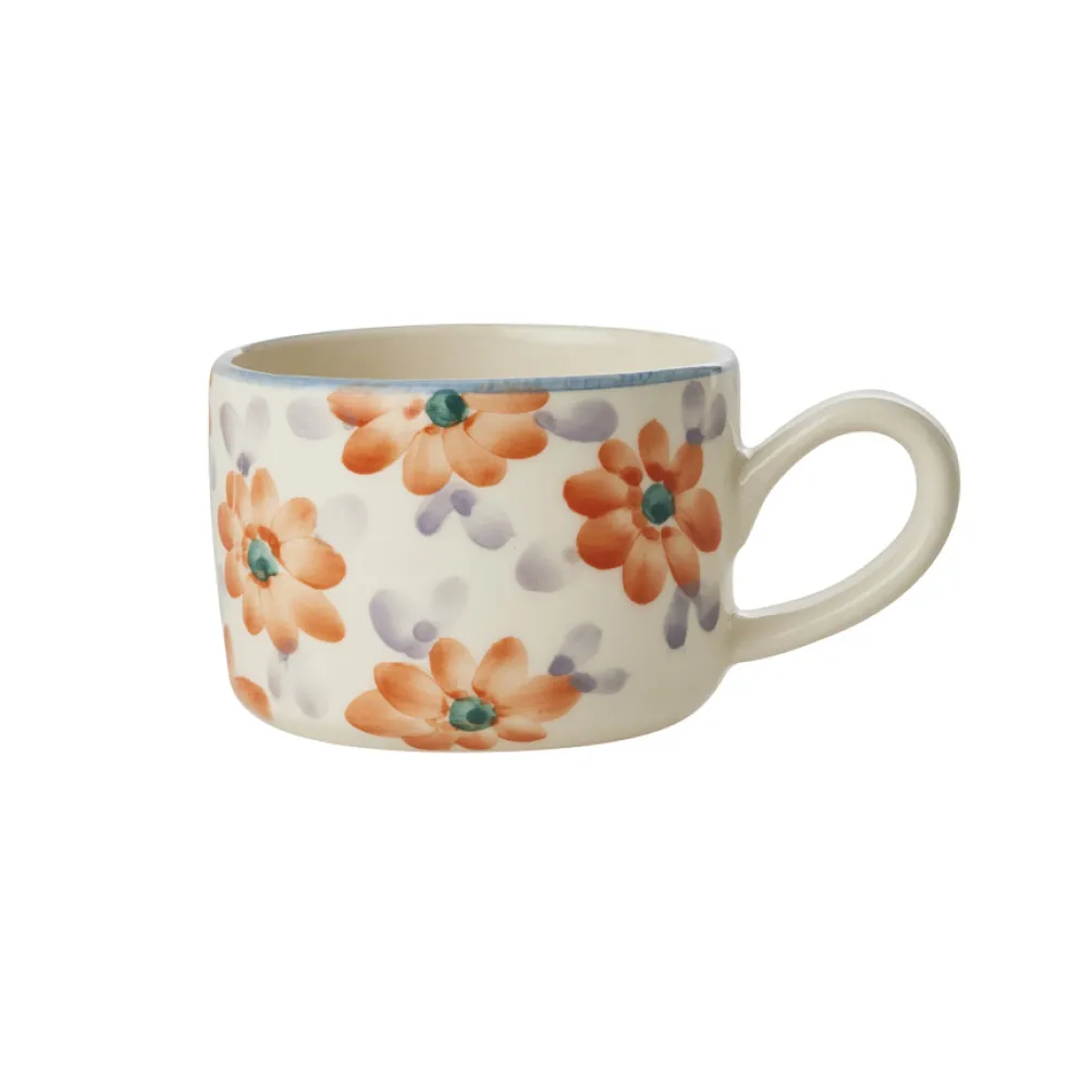 Rice Cappuccino-Tasse Keramik handbemalt Flowers Orange 200 ml