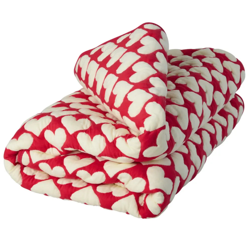 Rice Decke Quilt Heart Cream/ Red