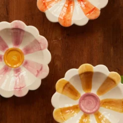 Rice Dip-Schale Keramik handbemalt Stripes Pink/Orange/Yellow 3er-Set