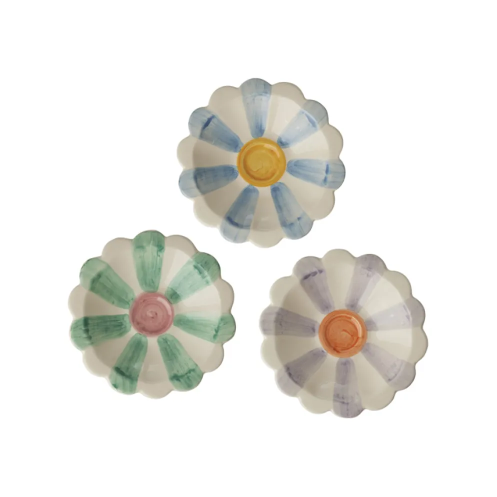 Rice Dip-Schale Keramik handbemalt Stripes Blue/Soft Green/Lavender 3er-Set