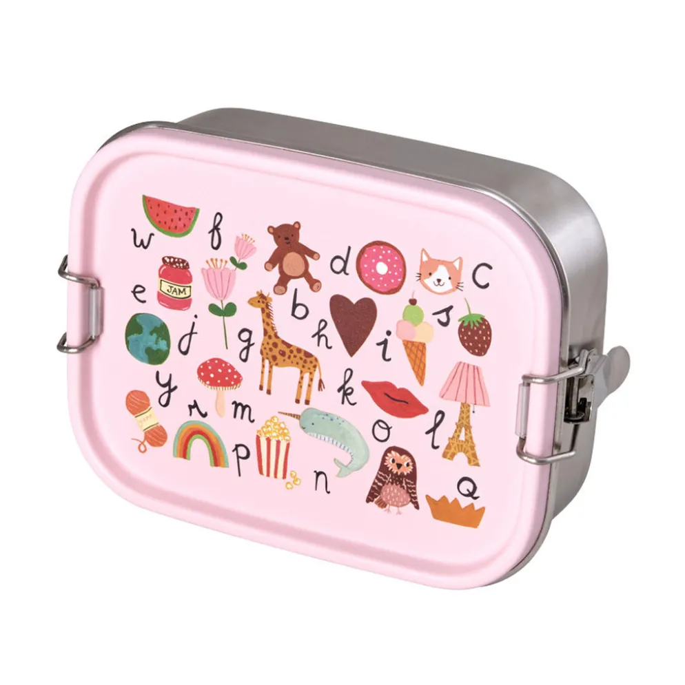 Rice Edelstahl Lunchbox Brotdose mit flexiblem Trenner ABC Pink 800 ml