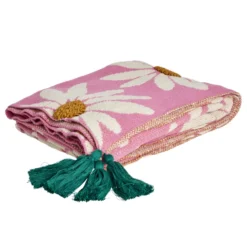 Rice Gestrickte Decke Pink bestickt & mit Tassels
