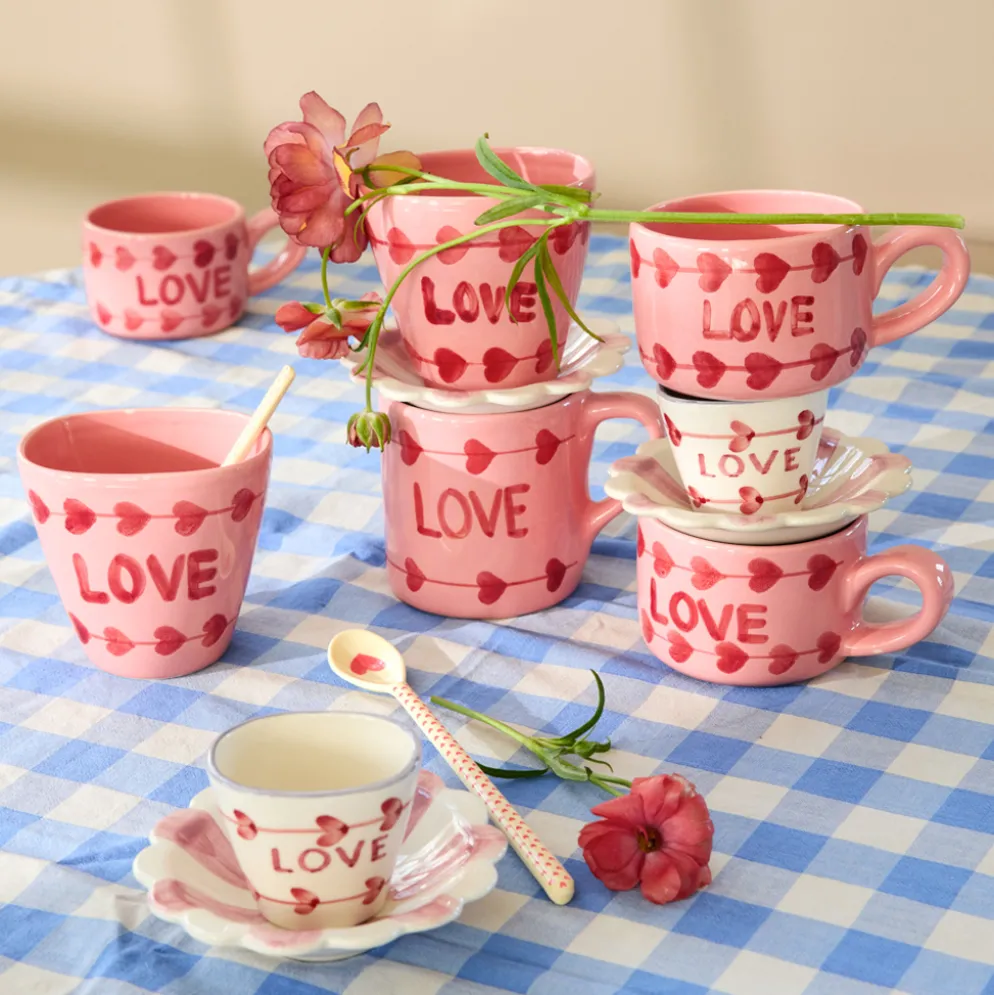Rice Keramik Becher Oval handbemalt LOVE