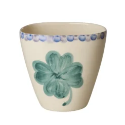 Rice Keramik Becher Oval handbemalt Good Luck Clover