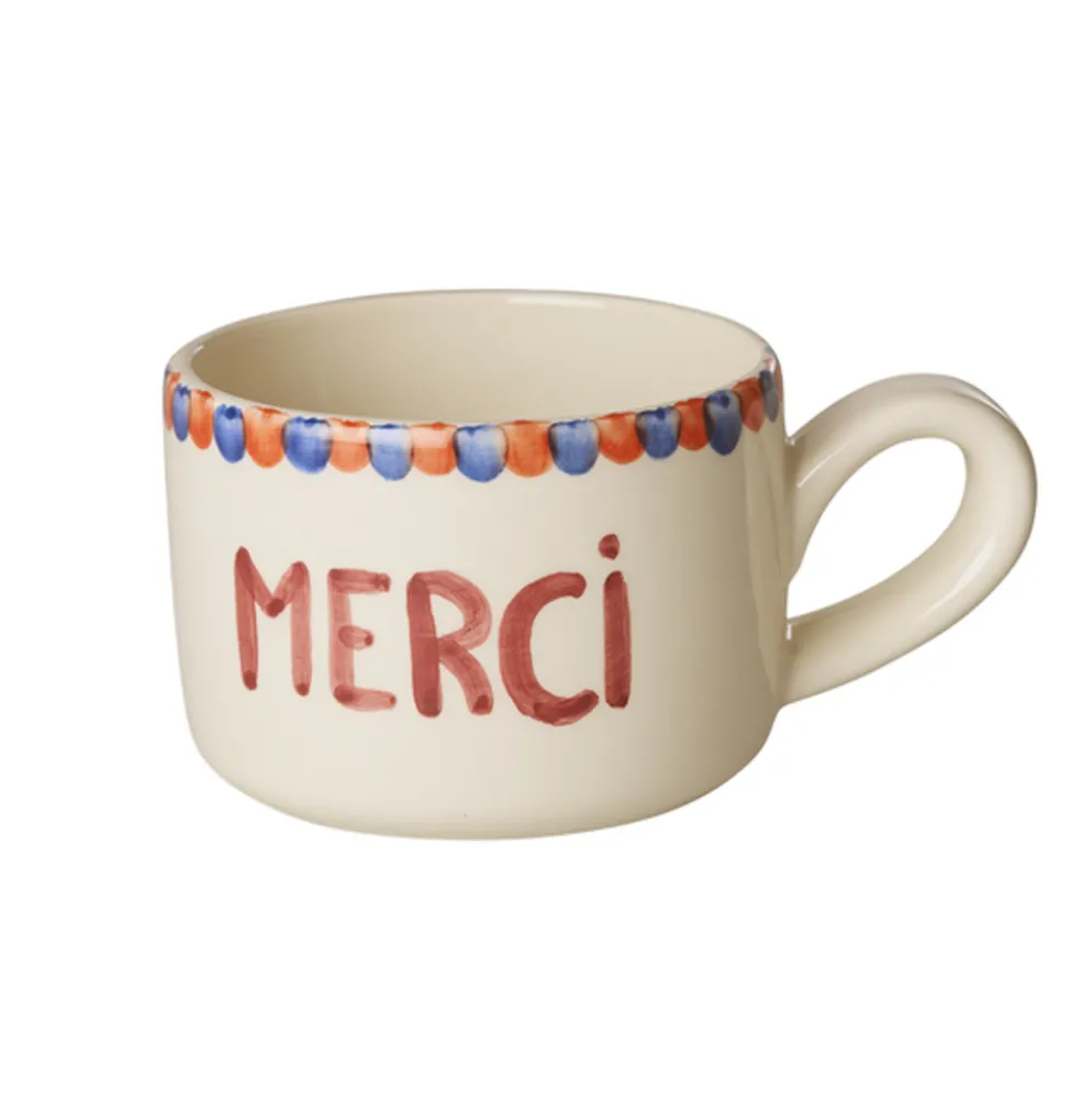 Rice Keramik Cappuccino-Tasse handbemalt MERCI