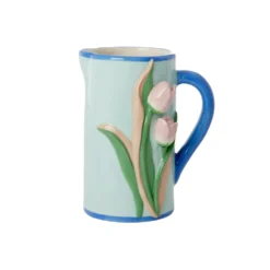 Rice Krug Keramik Mint mit Tulpen handbemalt 1,4 L