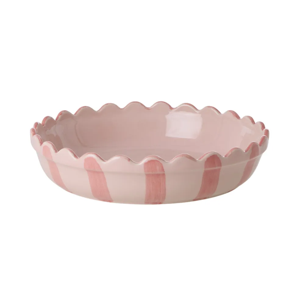 Rice Kuchenform Keramik Pink Coral Stripes and Edge Small