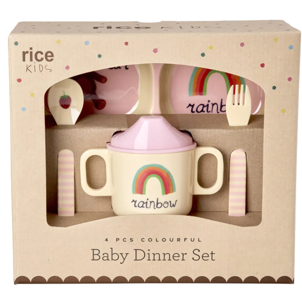 Rice Melamin Geschirr Baby Geschenkbox Pink ABC 4-teilig