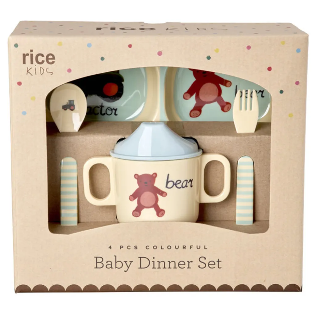 Rice Melamin Geschirr Baby Geschenkbox Blue ABC 4-teilig