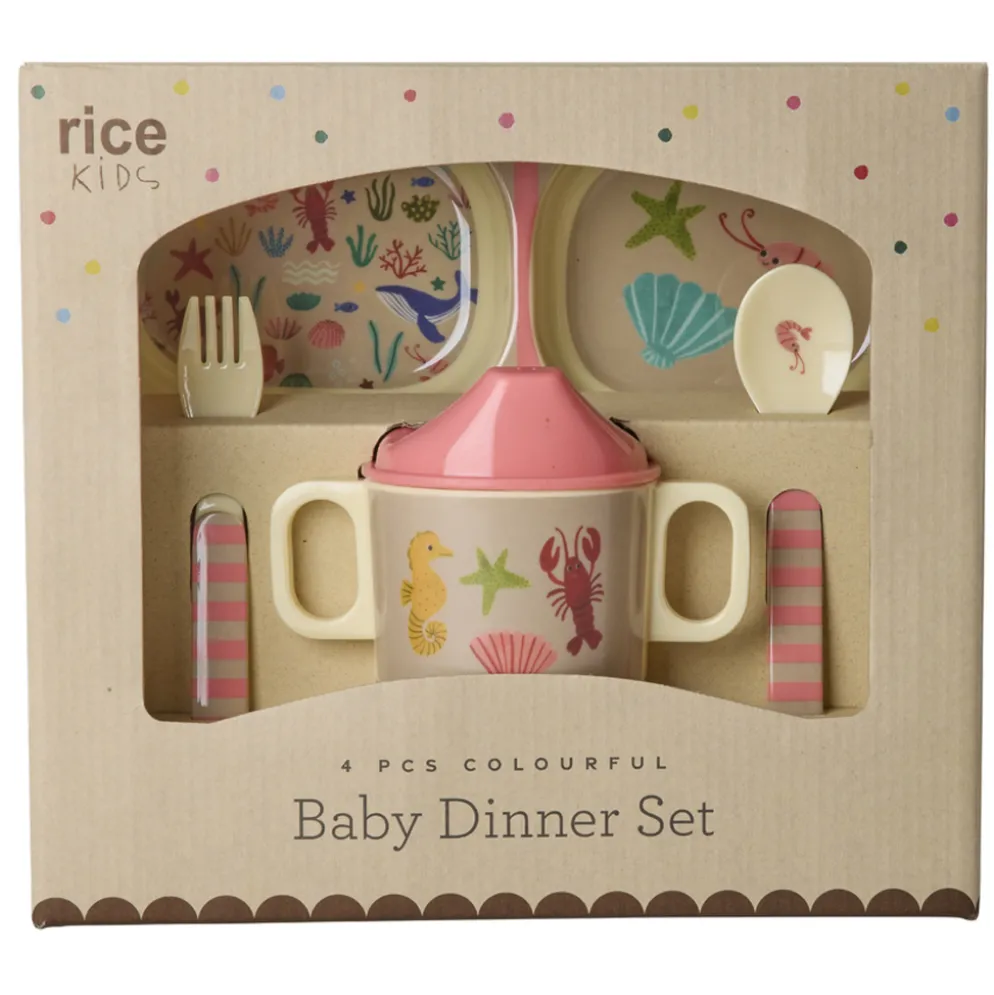 Rice Melamin Geschirr Baby Geschenkbox Coral Ocean 4 teilig