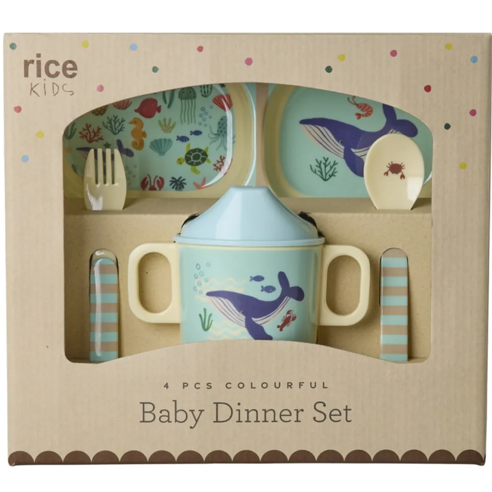 Rice Melamin Geschirr Baby Geschenkbox Blue Ocean 4 teilig