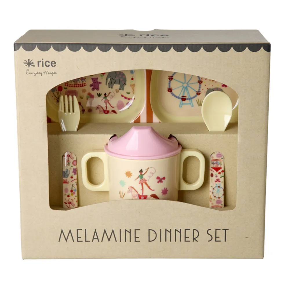 Rice Melamin-Geschirr Baby Geschenkbox Fun Fair Pink 4-teilig