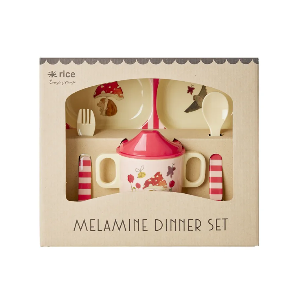 Rice Melamin-Geschirr Baby Geschenkbox Pink Happy Forest 4-teilig