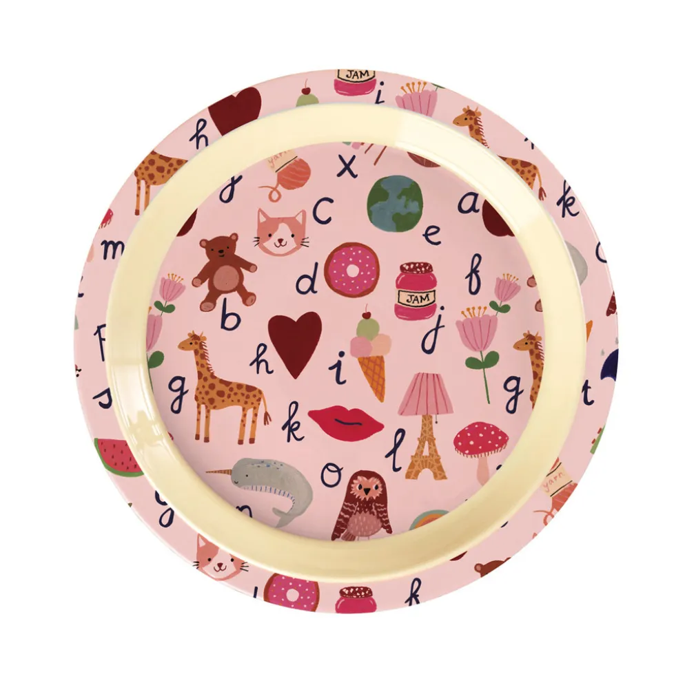 Rice Melamin Kinderteller Pink ABC 22 cm