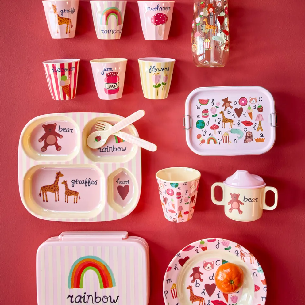 Rice Melamin Kinderteller Pink ABC 22 cm
