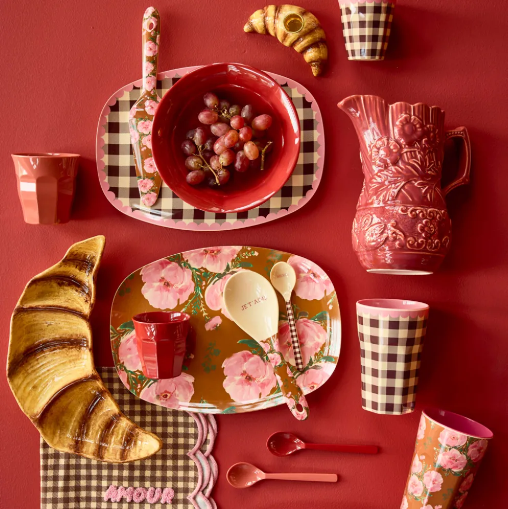Rice Melamin Teller Oval Floral Fiesta Rose