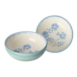 Rice Schale Keramik handbemalt Blue Flowers Green 300 ml