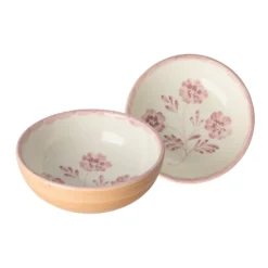 Rice Schale Keramik handbemalt Pink Flowers Orange 300 ml