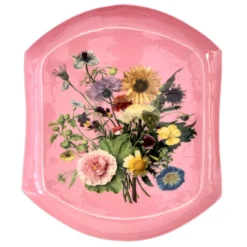 Rice Tablett Metall Flower Bouquet Pink