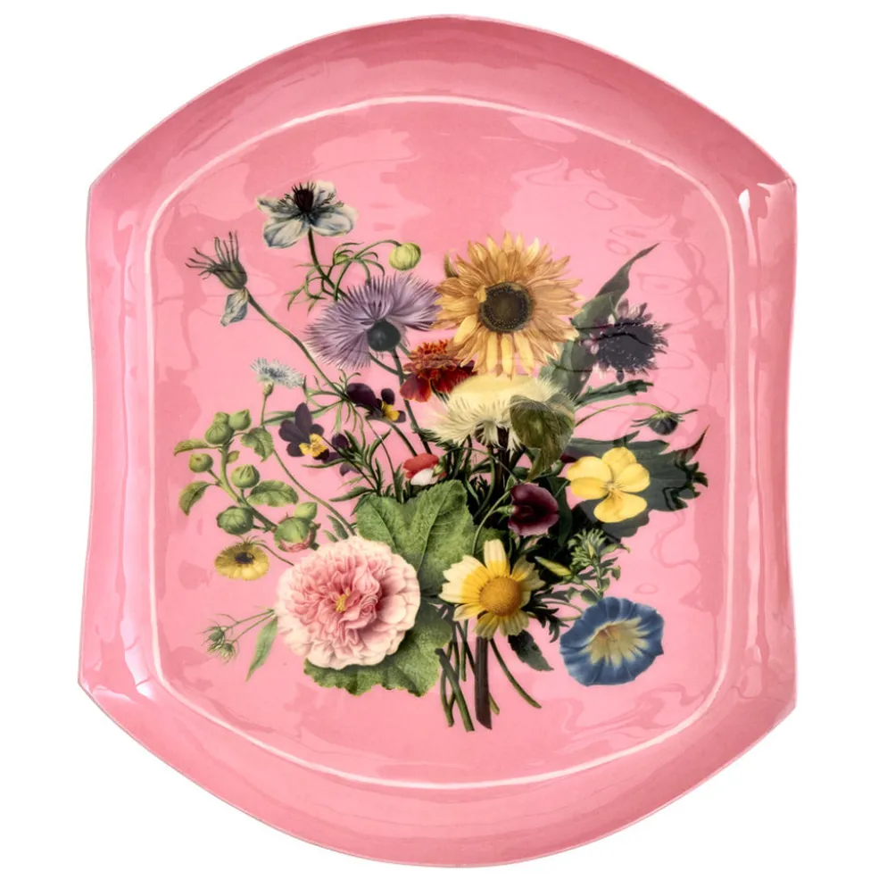 Rice Tablett Metall Flower Bouquet Pink