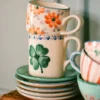 Rice Tasse Keramik handbemalt Good Luck Clover 420 ml