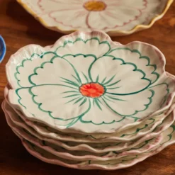 Rice Teller Keramik Blume handbemalt Pink