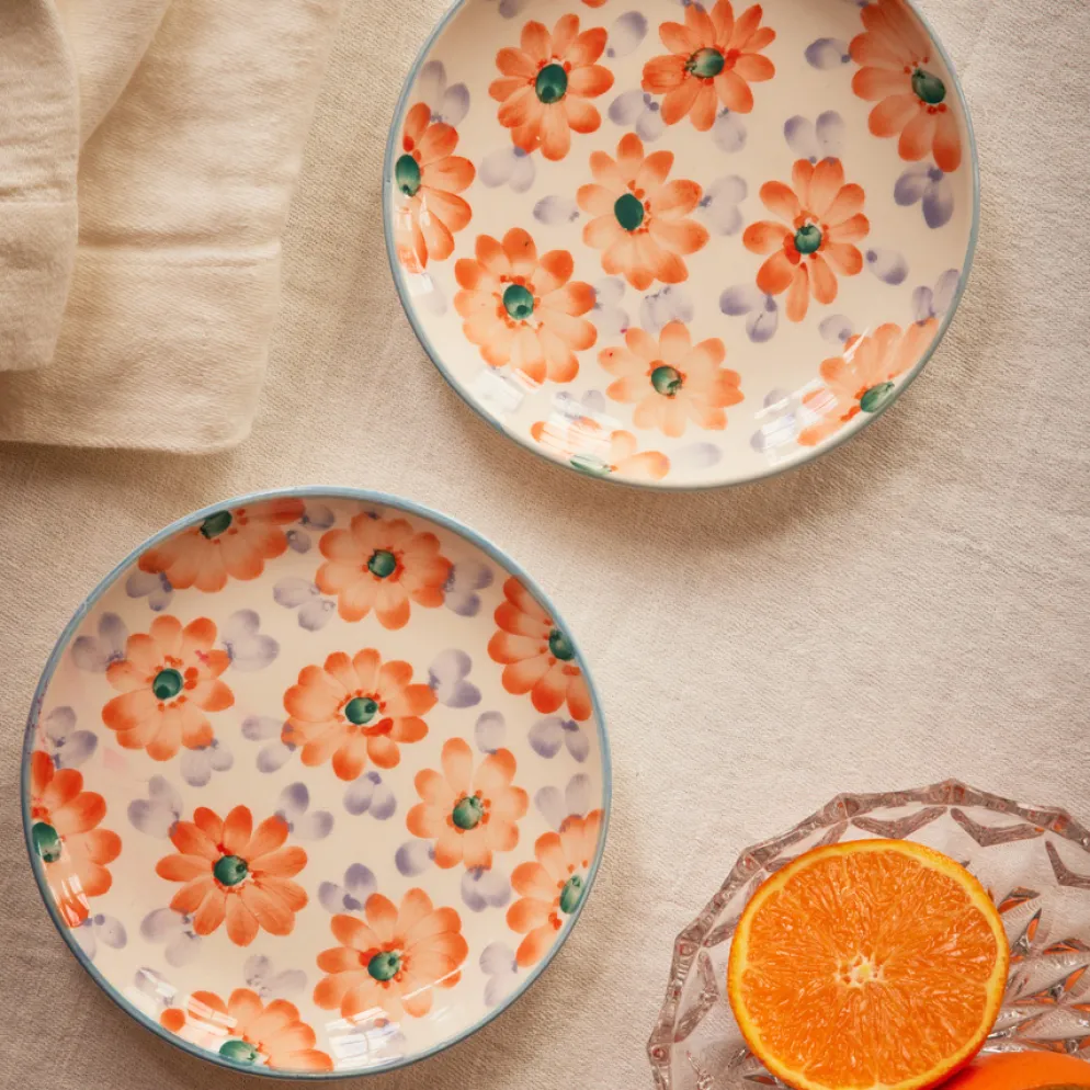 Rice Teller Keramik handbemalt Flowers Orange 15 cm