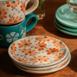 Rice Teller Keramik handbemalt Flowers Orange 15 cm