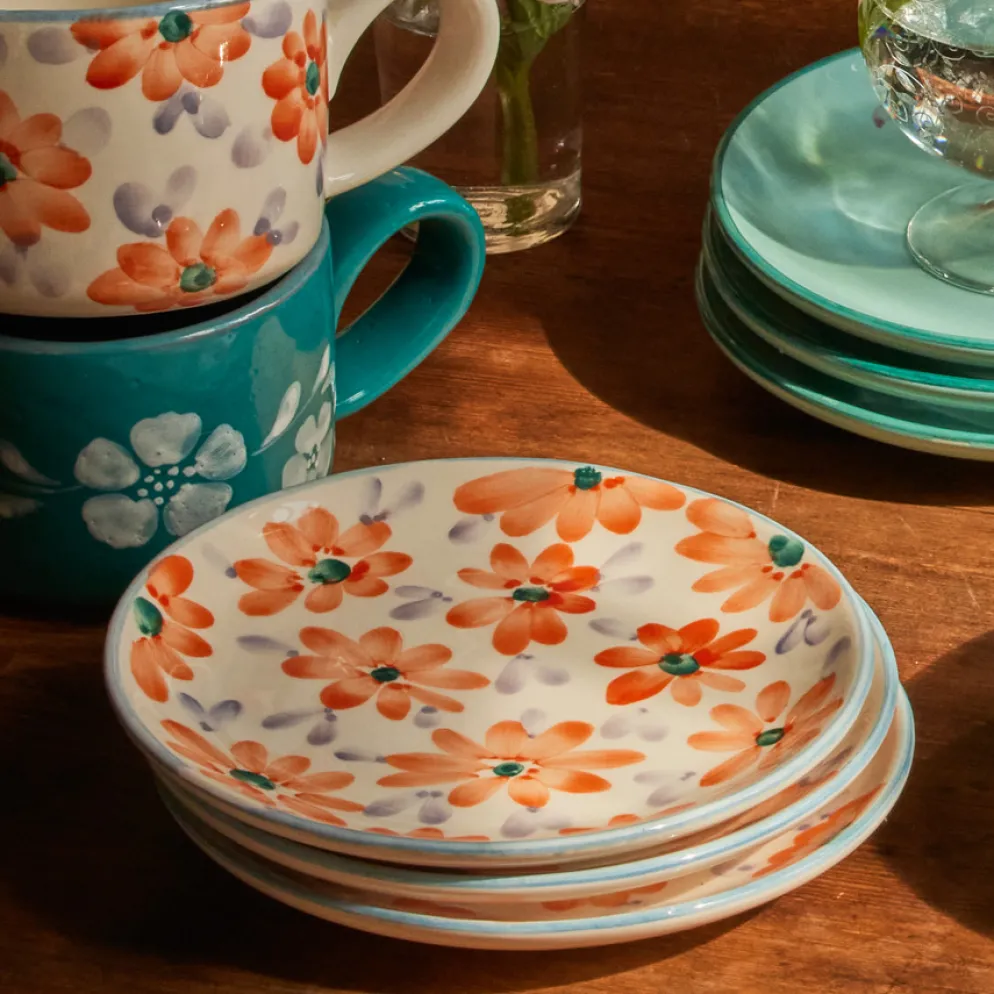 Rice Teller Keramik handbemalt Flowers Orange 15 cm