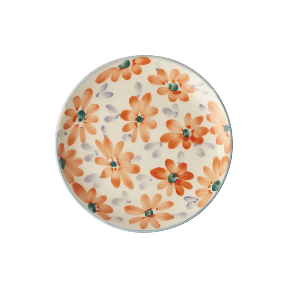 Rice Teller Keramik handbemalt Flowers Orange 15 cm