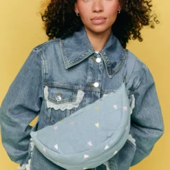 Studio Noos Tasche Fanny Pack Denim Light Blue Hearts